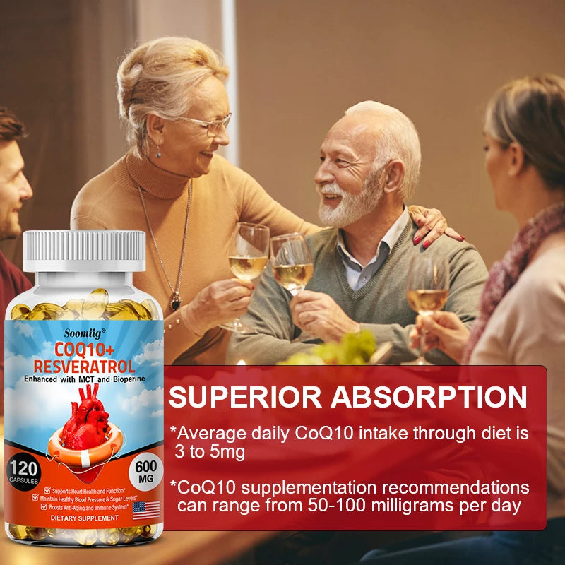 120 CoQ10 + Resveratrol Capsules Supplement
