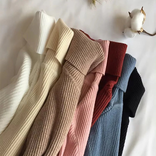 Autumn Winter Thick Sweater Women Knitted Ribbed