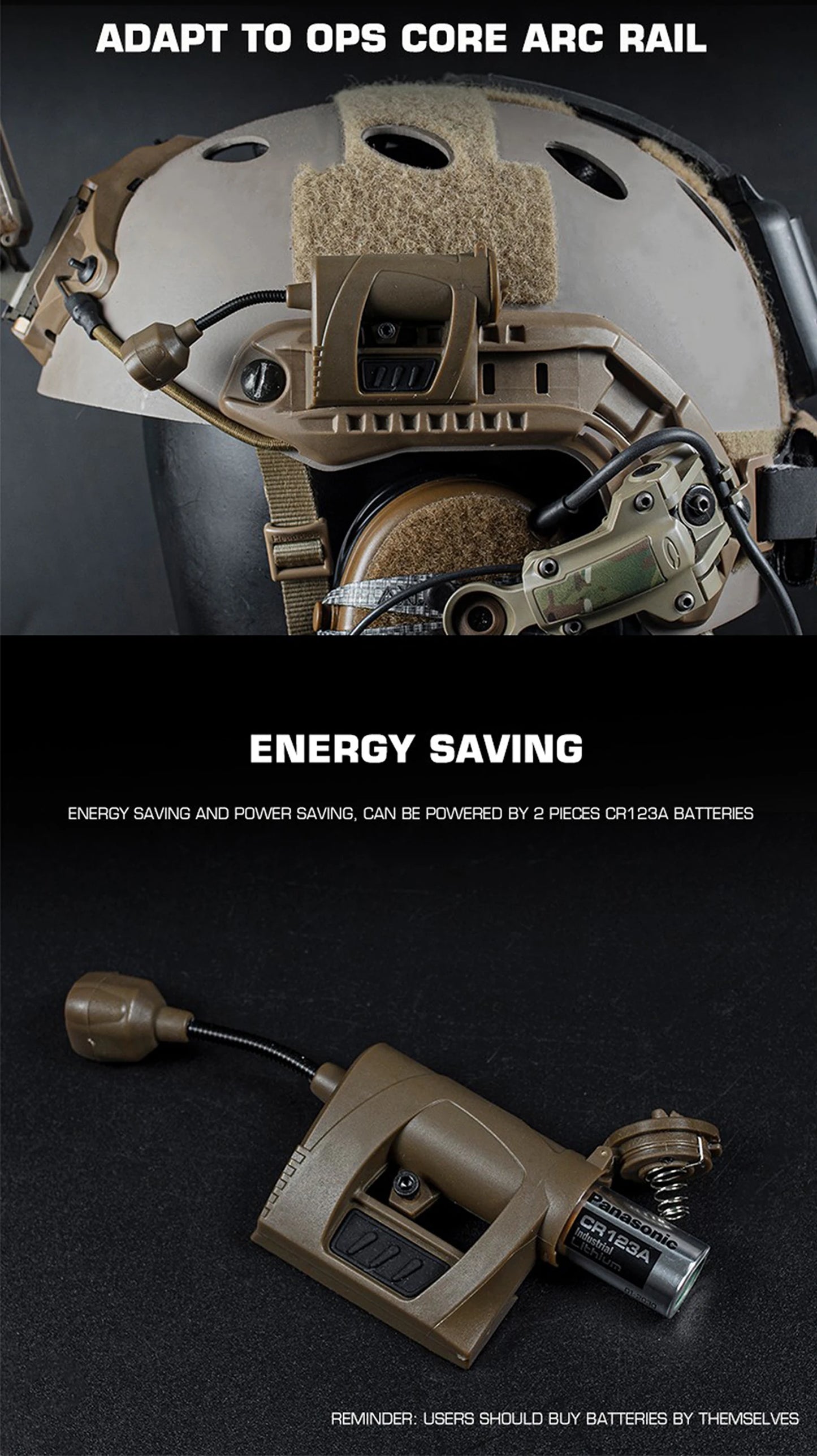 Tactical Helmet Light 3 Modes LED Flashlight