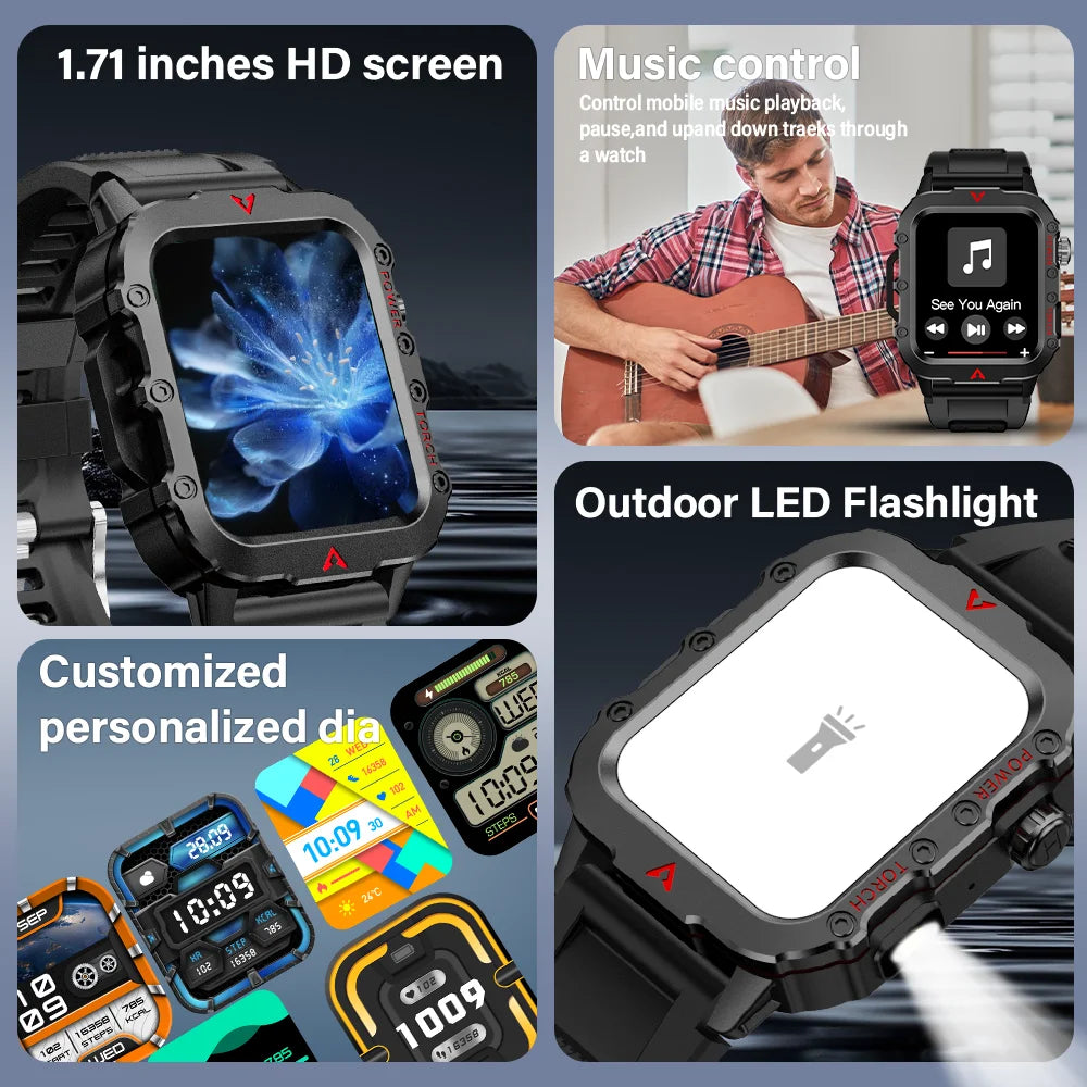 Men Sports Smart Watch 1.71 Screen Blood Oxygen Bluetooth