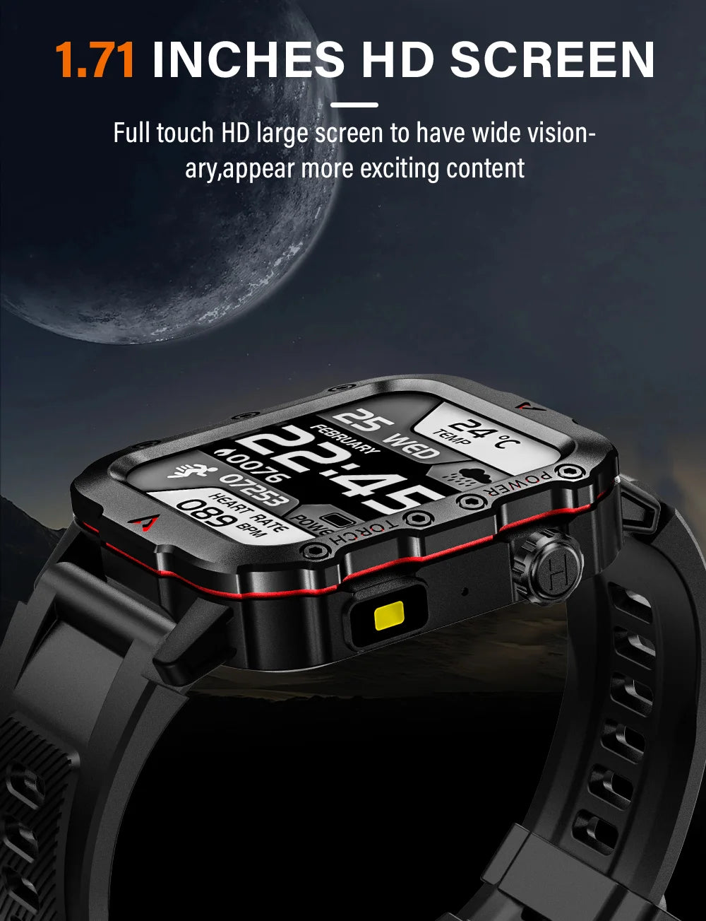 Men Sports Smart Watch 1.71 Screen Blood Oxygen Bluetooth
