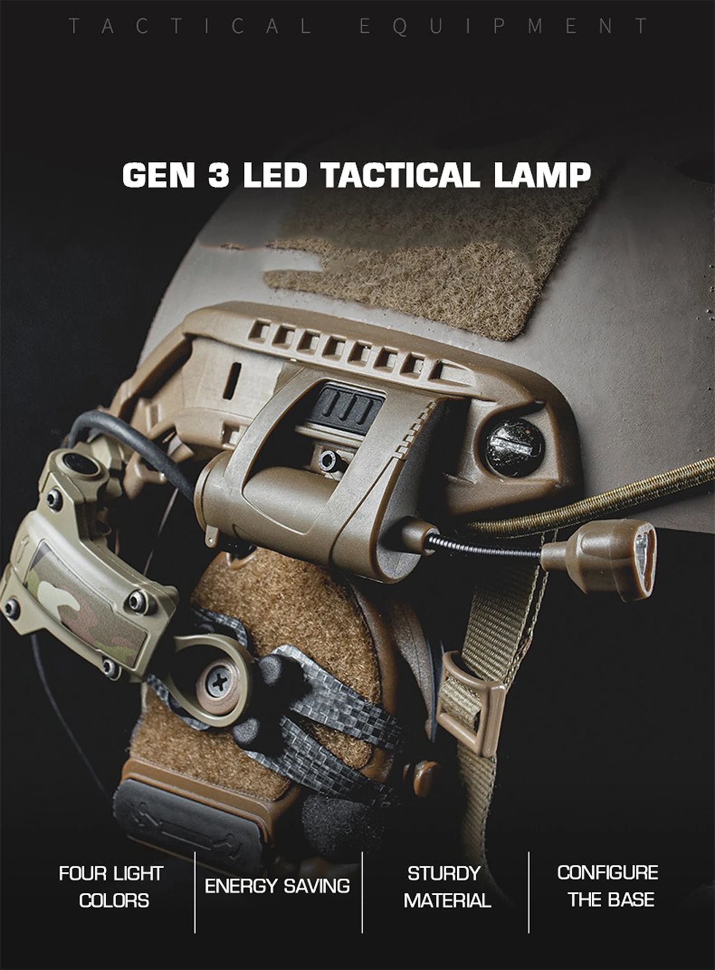 Tactical Helmet Light 3 Modes LED Flashlight