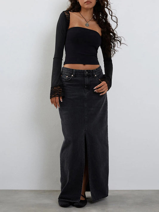 Women s Lace Patchwork Crop Tops Strapless