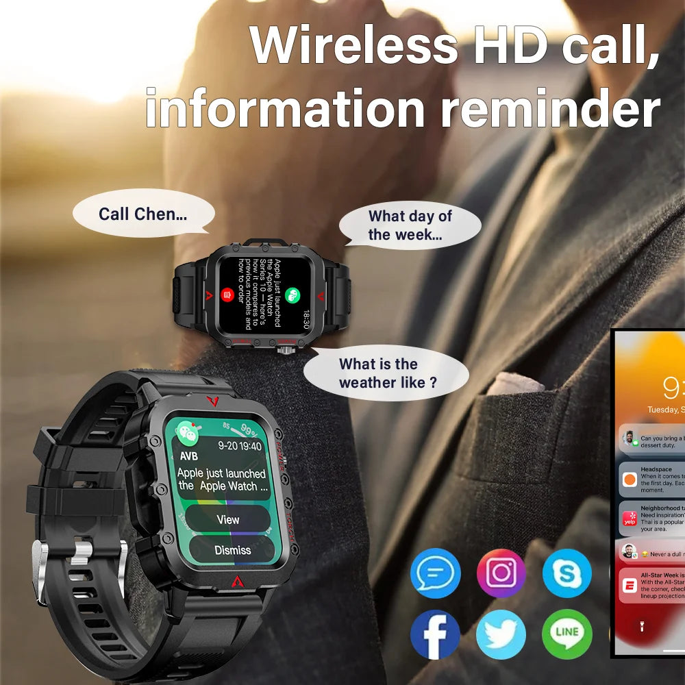 Men Sports Smart Watch 1.71 Screen Blood Oxygen Bluetooth