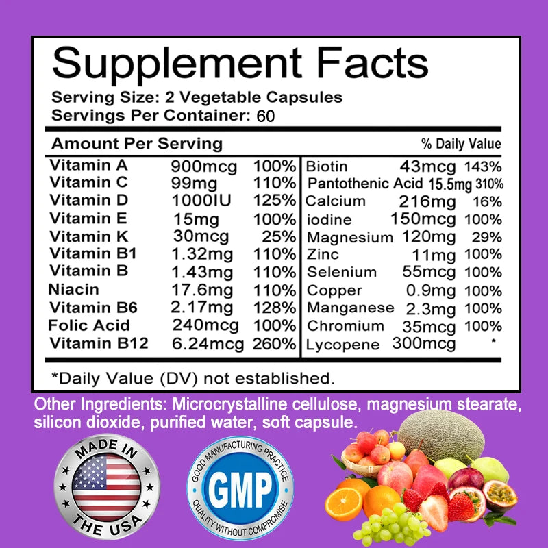 Men's Daily Multivitamin - 22 Vitamins & Minerals, Dietary Supplement for Immunity