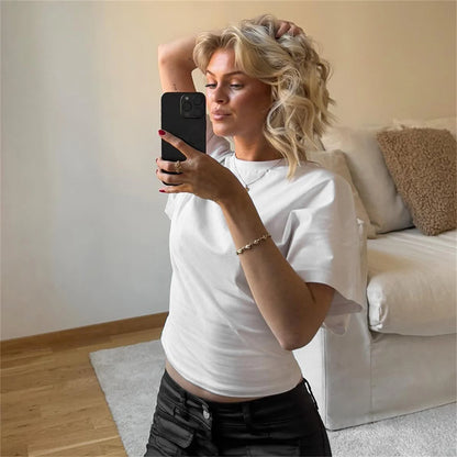 Women's Summer Loose Half Sleeve T-Shirt Tops O-Neck Waist Slimming