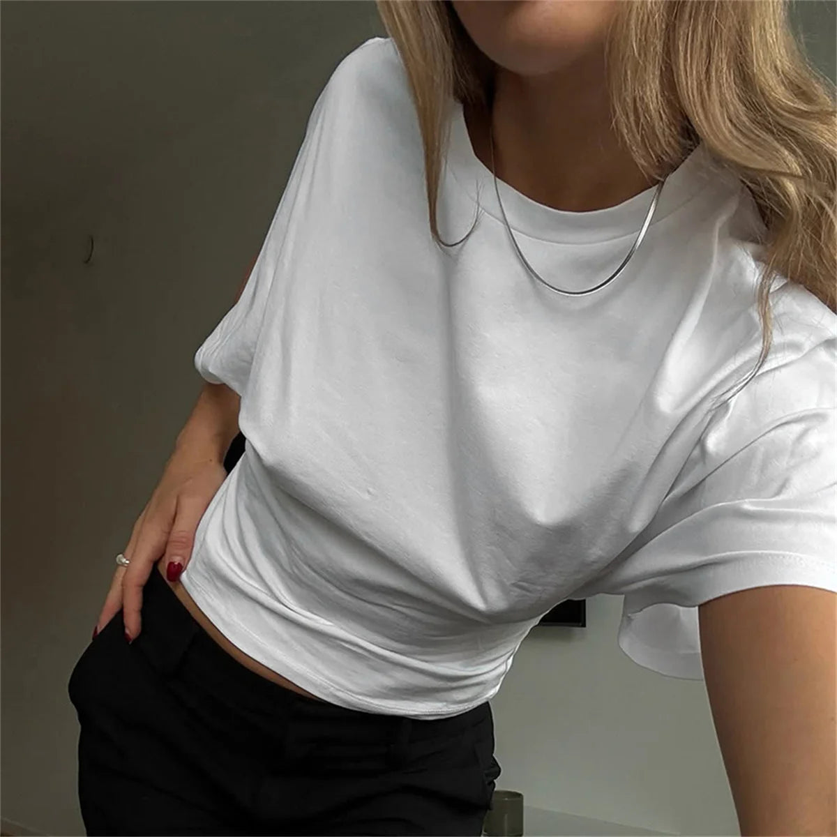 Women's Summer Loose Half Sleeve T-Shirt Tops O-Neck Waist Slimming