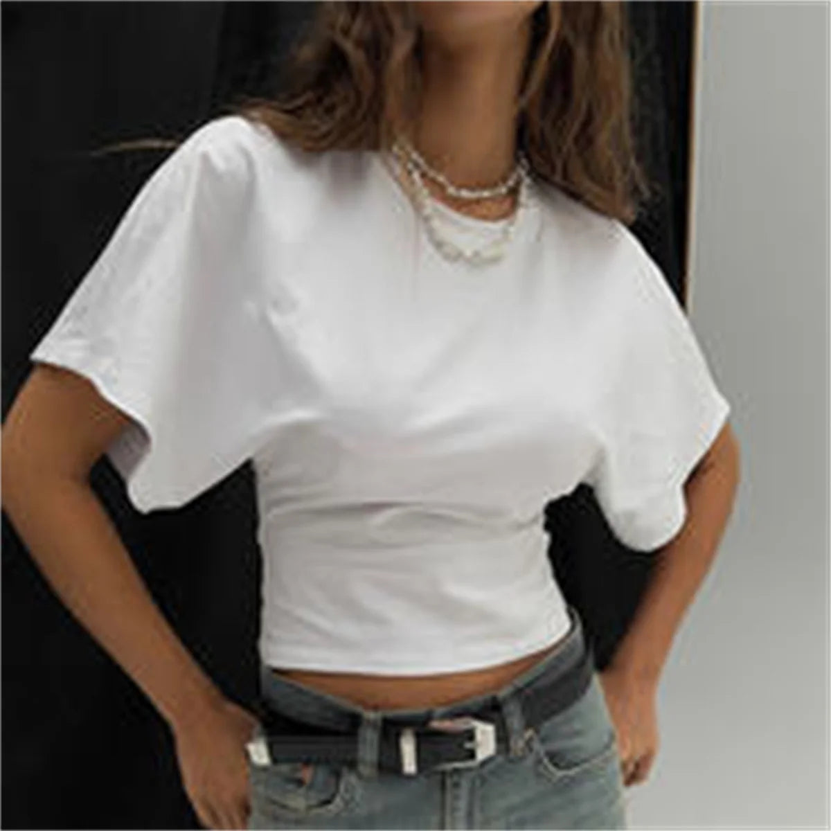 Women's Summer Loose Half Sleeve T-Shirt Tops O-Neck Waist Slimming