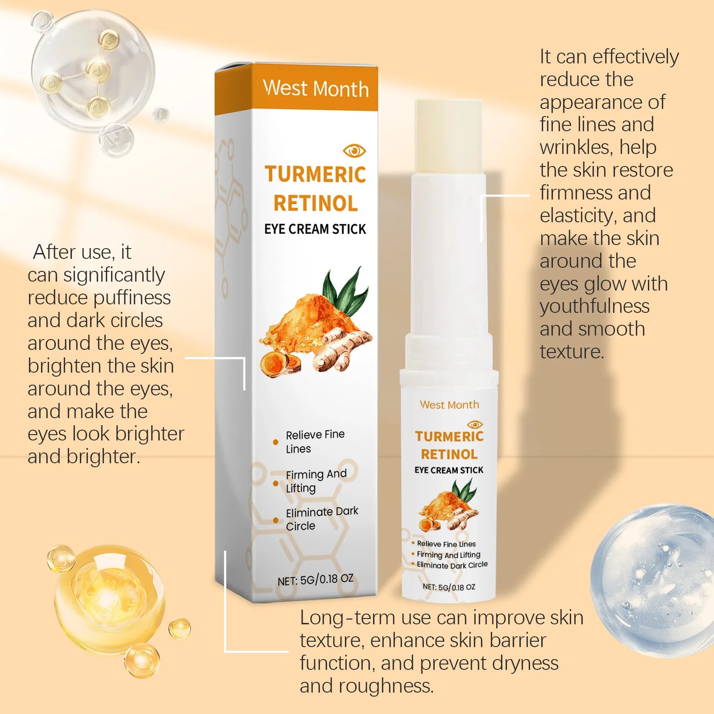 5g Turmeric Retinol Remove Dark Circles Eye Cream