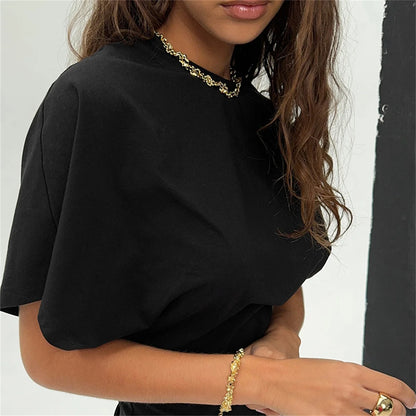 Women's Summer Loose Half Sleeve T-Shirt Tops O-Neck Waist Slimming