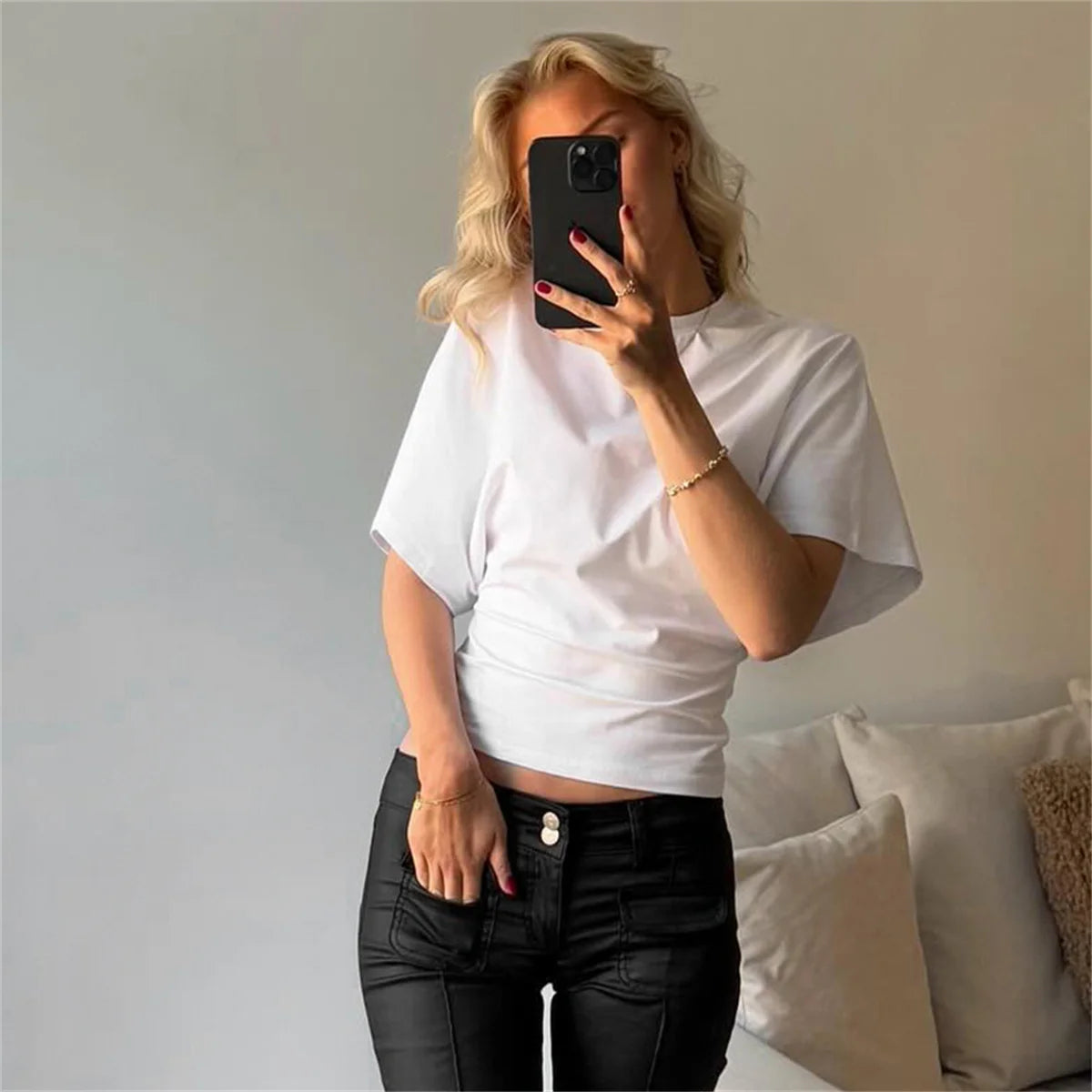 Women's Summer Loose Half Sleeve T-Shirt Tops O-Neck Waist Slimming