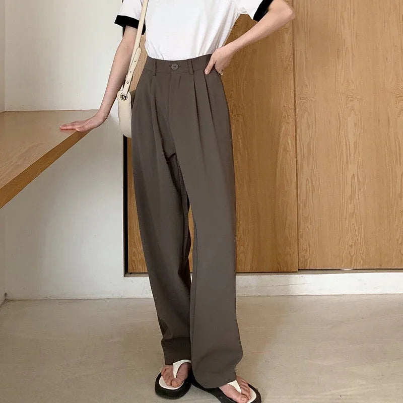 High Waist Women Suit Pants Fall Straight Office Ladies