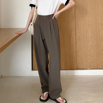 High Waist Women Suit Pants Fall Straight Office Ladies