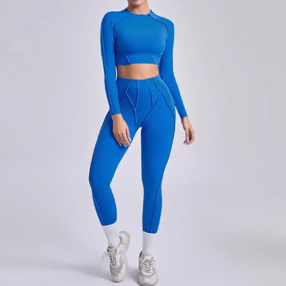 Seamless Yoga Sets Sports Fitness Hip-lifting High Waist Pleated Pants Long-sleeved Suits