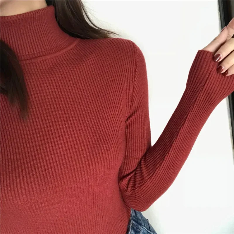 Autumn Winter Thick Sweater Women Knitted Ribbed