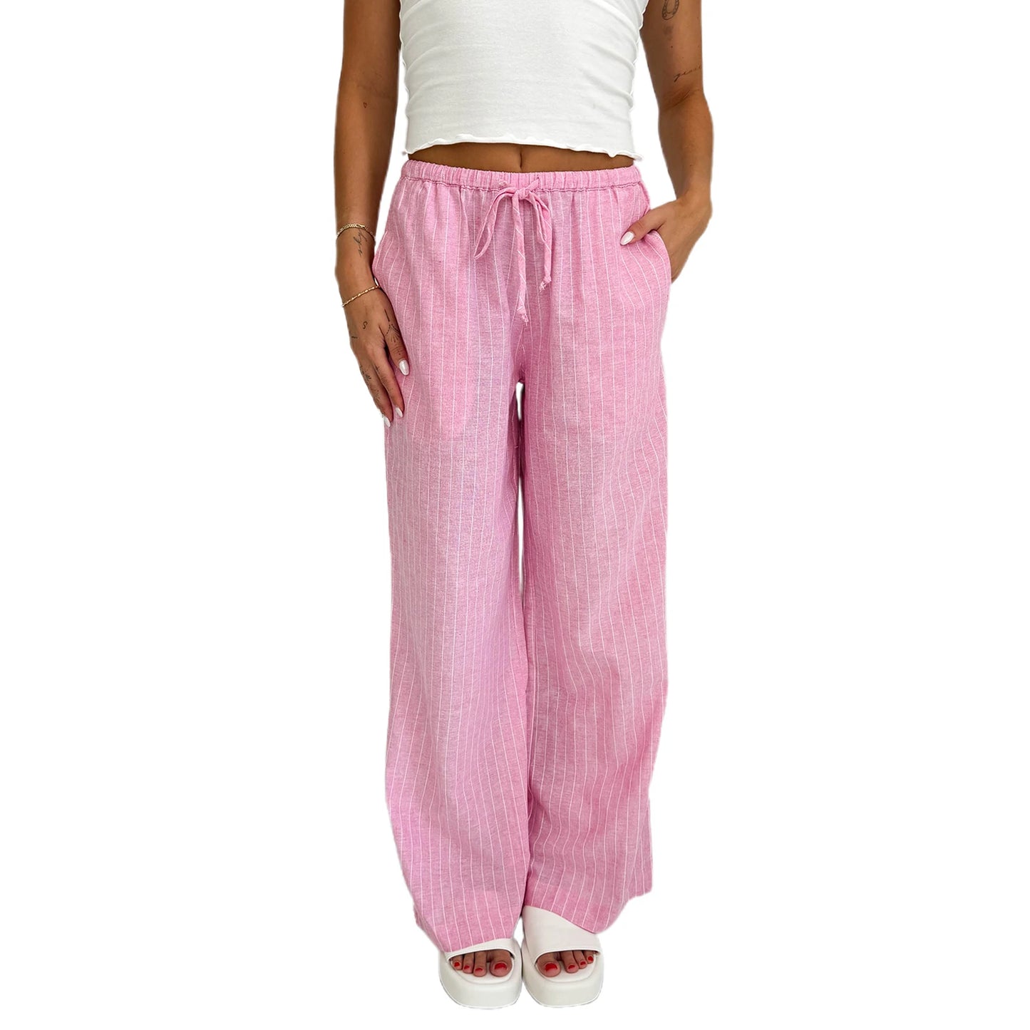 Women Loose Fit Pants with Drawstring Waist