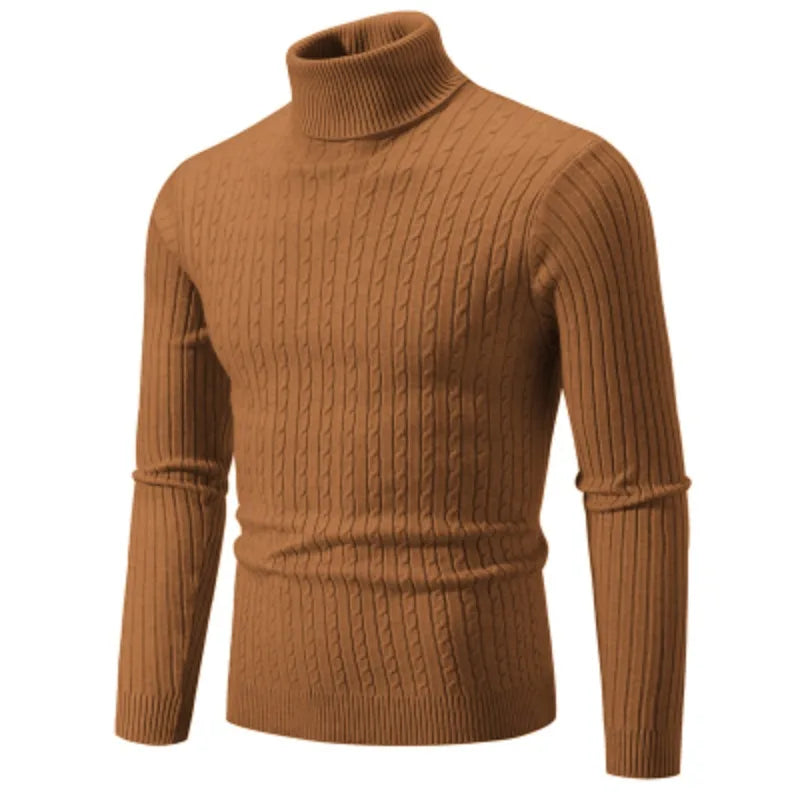 New Men's High Neck Sweater Solid Color Pullover