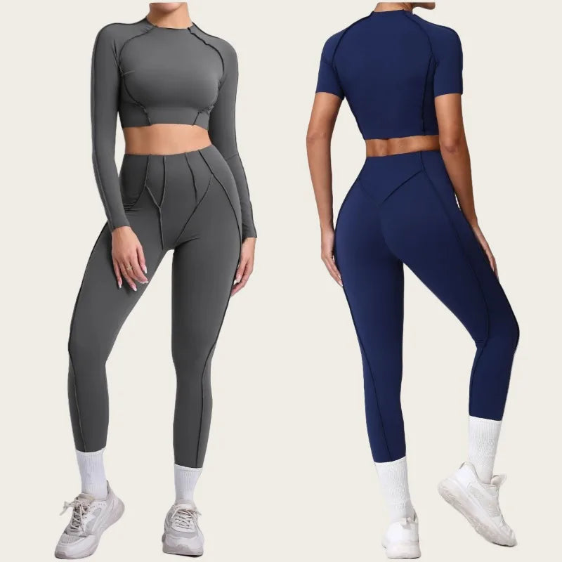 Seamless Yoga Sets Sports Fitness Hip-lifting High Waist Pleated Pants Long-sleeved Suits