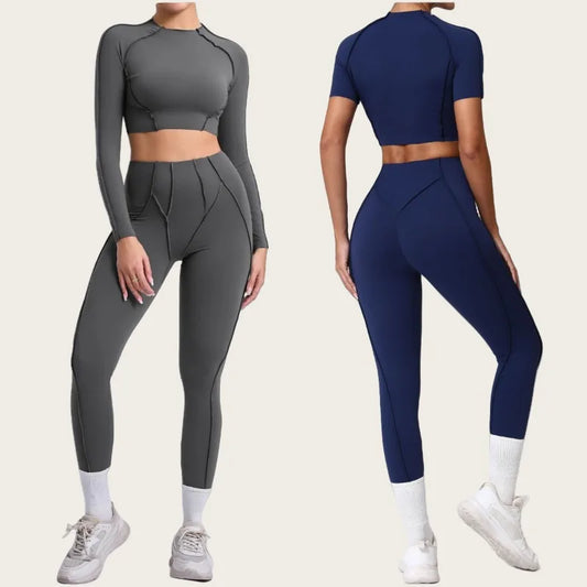 Seamless Yoga Sets Sports Fitness Hip-lifting High Waist Pleated Pants Long-sleeved Suits