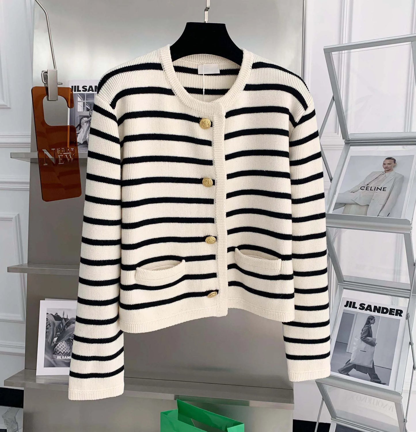 Women Stripe Knitted Cardigans Spring Autumn O-neck