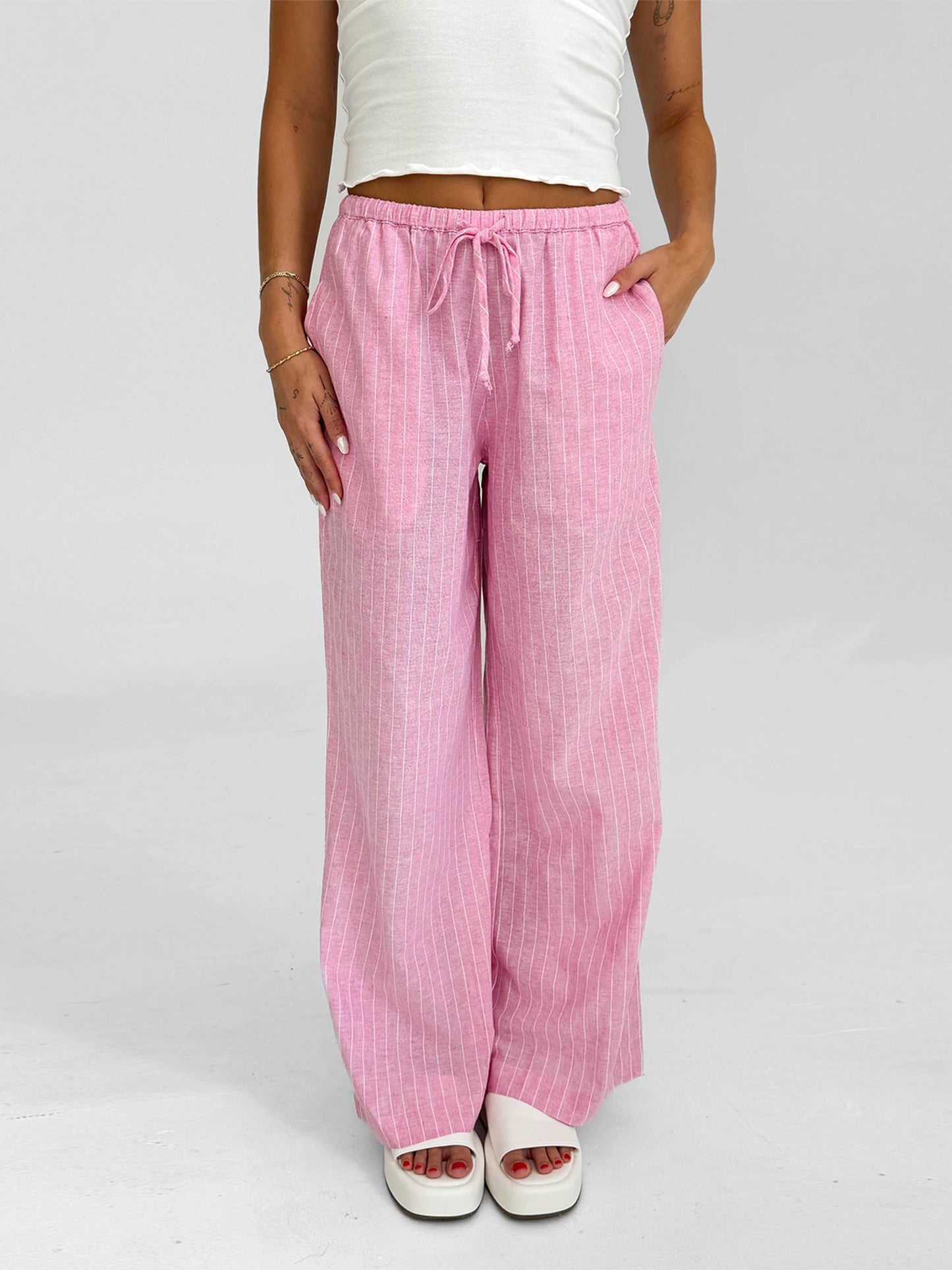 Women Loose Fit Pants with Drawstring Waist