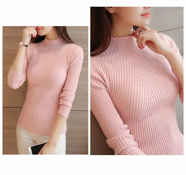 2025 Autumn Women Mock Neck Ruffles Sweater