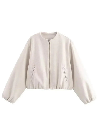 Ladies Fashion Autumn Jacket Women Round Neck