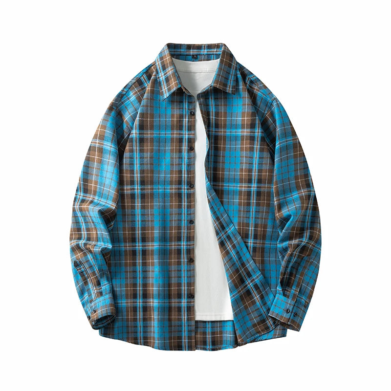 Men Shirt Plaid Flannel Long Sleeve Oversized Loose Cotton