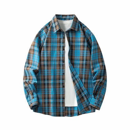Men Shirt Plaid Flannel Long Sleeve Oversized Loose Cotton