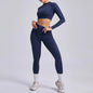 Seamless Yoga Sets Sports Fitness Hip-lifting High Waist Pleated Pants Long-sleeved Suits