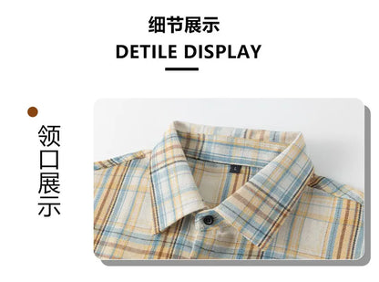 Men Shirt Plaid Flannel Long Sleeve Oversized Loose Cotton