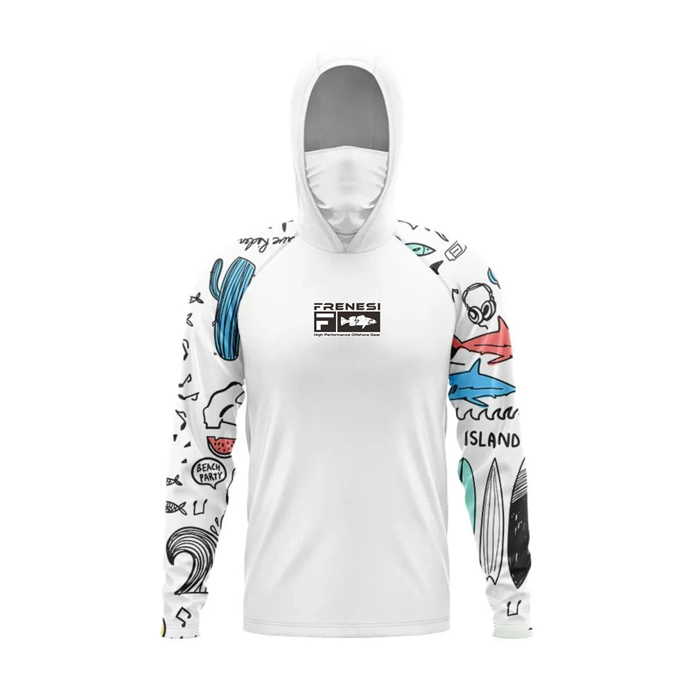Fishing Shirts Men Sun Protection Hoodie Mask All-in-one