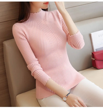2025 Autumn Women Mock Neck Ruffles Sweater