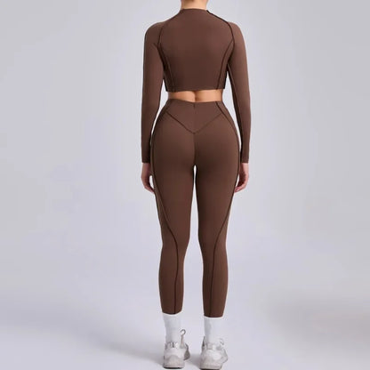 Seamless Yoga Sets Sports Fitness Hip-lifting High Waist Pleated Pants Long-sleeved Suits