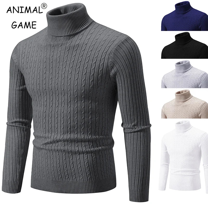 New Men's High Neck Sweater Solid Color Pullover