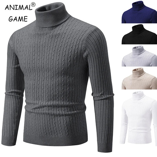 New Men's High Neck Sweater Solid Color Pullover