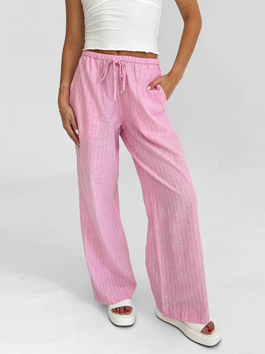 Women Loose Fit Pants with Drawstring Waist