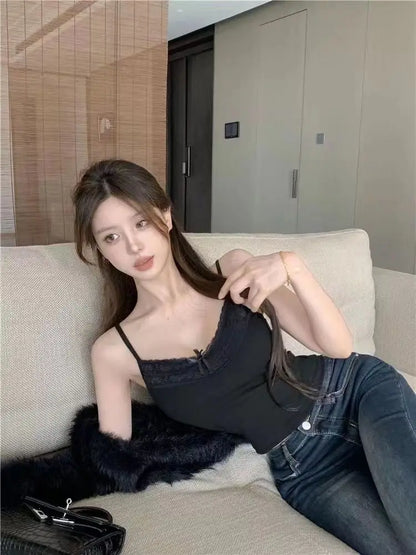 Women Camisole Tank Tops Sexy Bow Sleeveless Corset Top with Chest Pad
