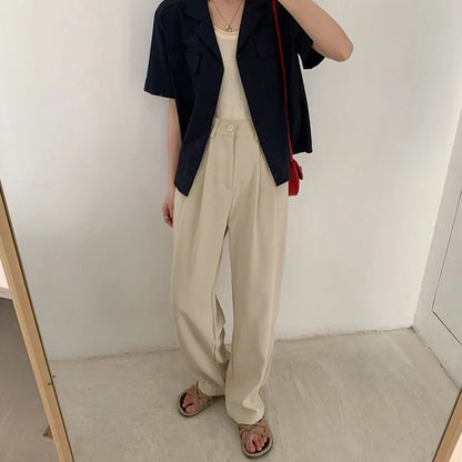 High Waist Women Suit Pants Fall Straight Office Ladies