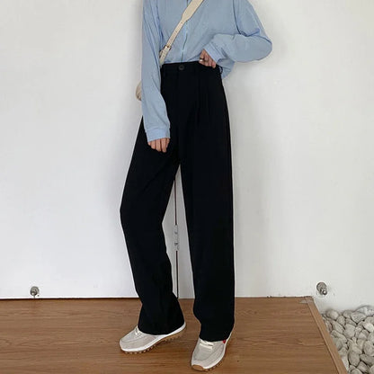 High Waist Women Suit Pants Fall Straight Office Ladies