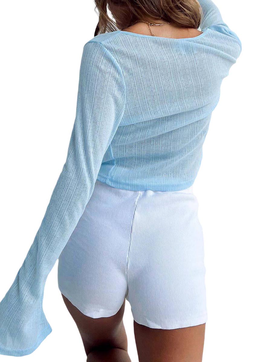 Fall Ladies Crop Top Long Sleeve Tie-up