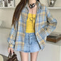 Women Tartan Shirt Long Sleeve Collared Button Up Oversized Plaid Shirt