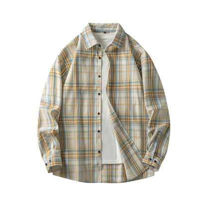 Men Shirt Plaid Flannel Long Sleeve Oversized Loose Cotton