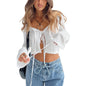 Fall Ladies Crop Top Long Sleeve Tie-up
