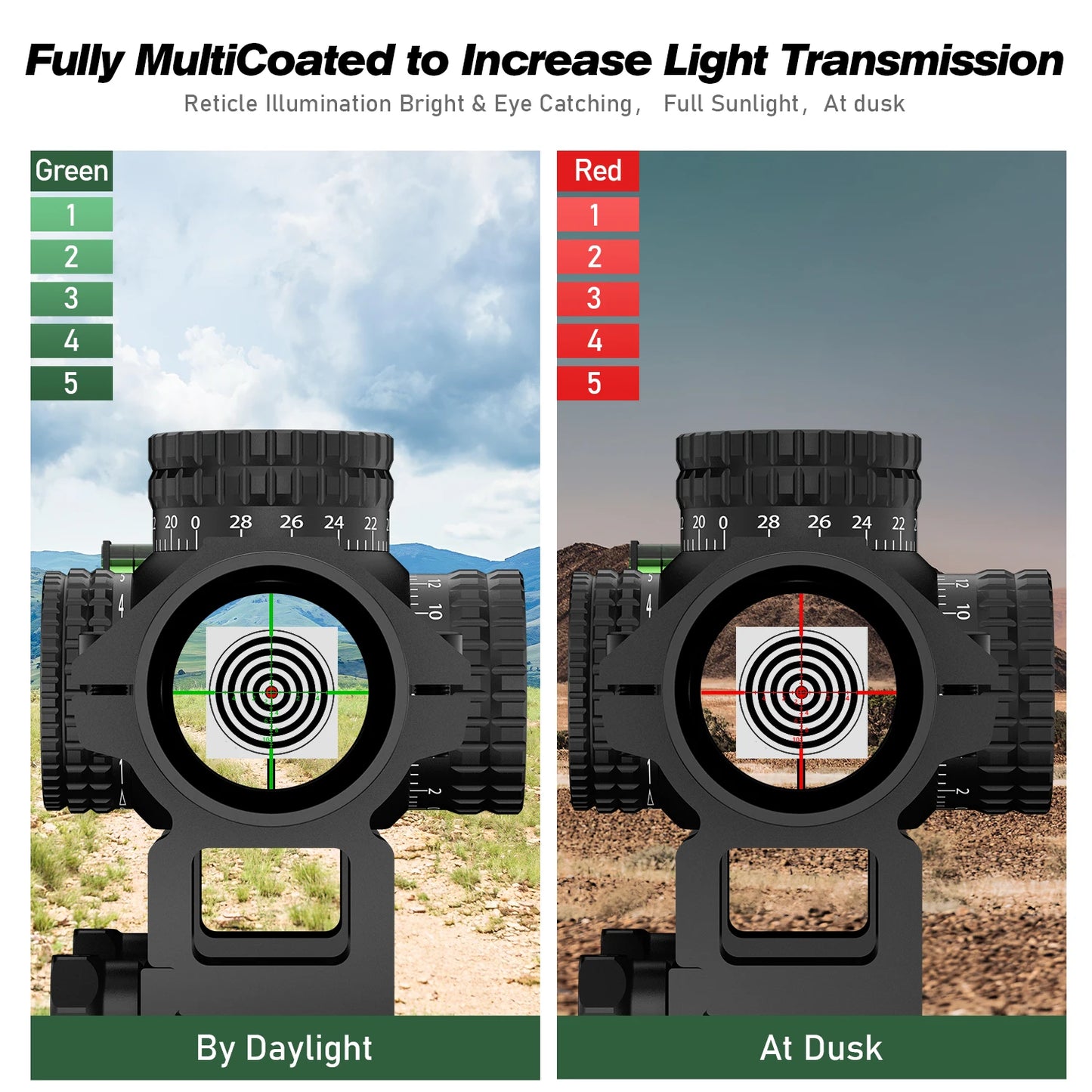 1-5X24 Tactical Optical Rifle Scope Red and Green Illuminated