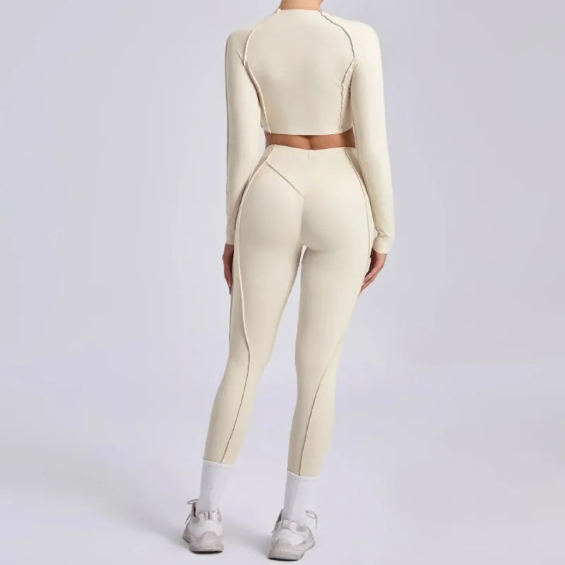 Seamless Yoga Sets Sports Fitness Hip-lifting High Waist Pleated Pants Long-sleeved Suits