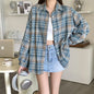 Women Tartan Shirt Long Sleeve Collared Button Up Oversized Plaid Shirt