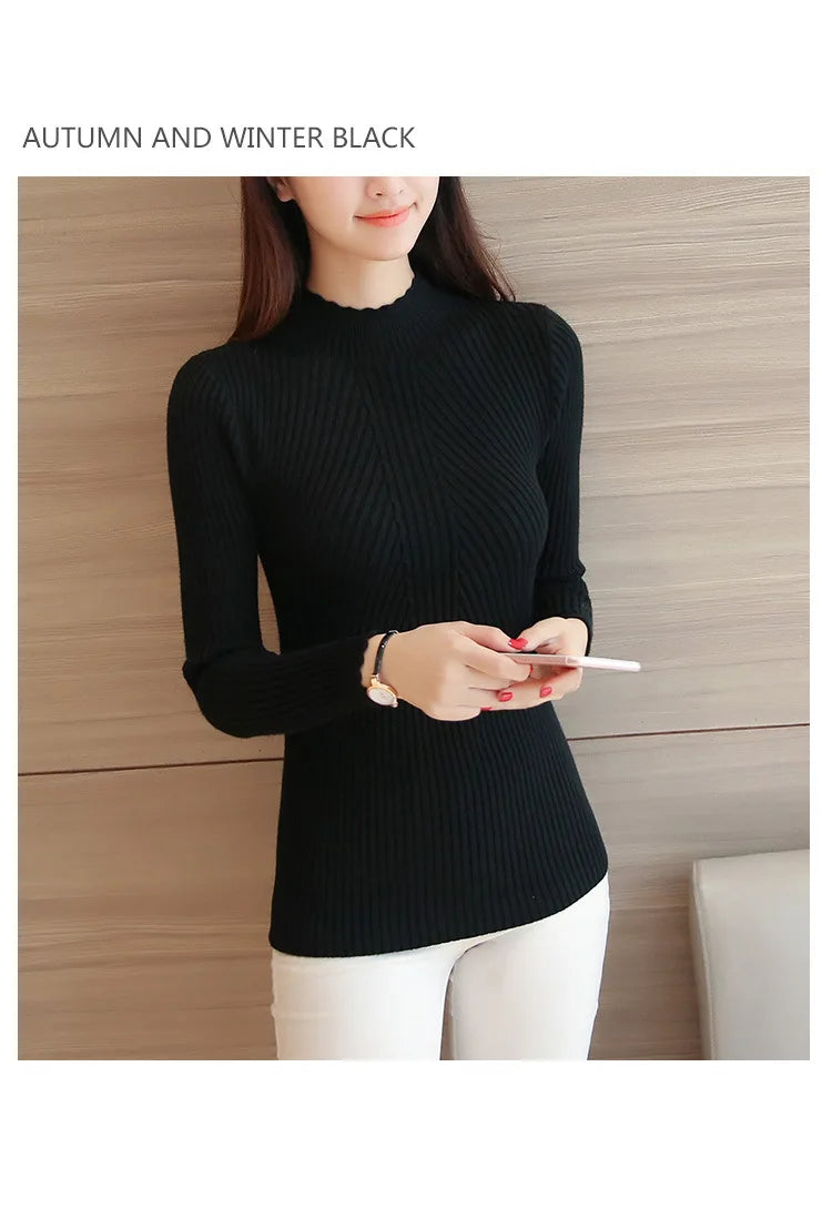 2025 Autumn Women Mock Neck Ruffles Sweater