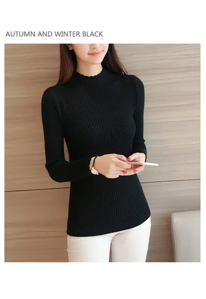 2025 Autumn Women Mock Neck Ruffles Sweater