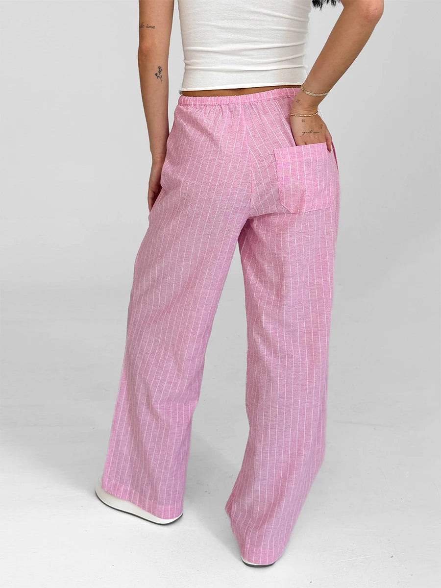 Women Loose Fit Pants with Drawstring Waist